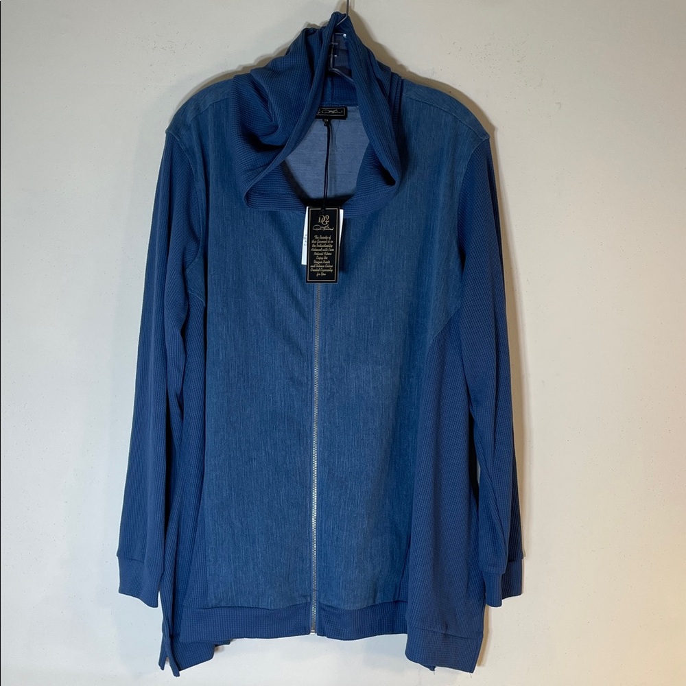 DG2 by Diane Gilman Blue Zip-Up Two-Tone Hoodie. 2X. NWT.